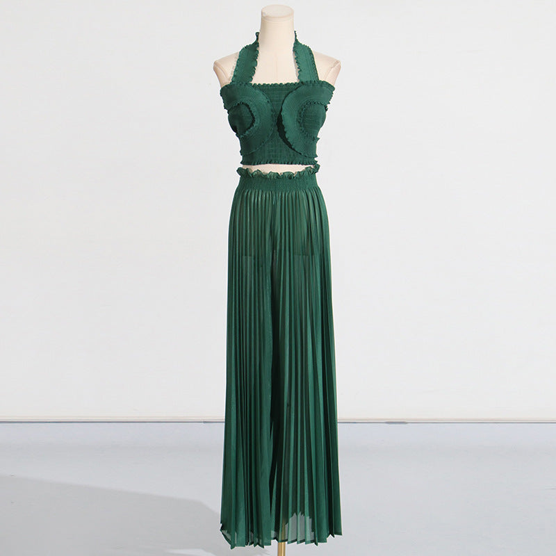 Design Tube Top High Waist Pleated Wide-leg Trousers