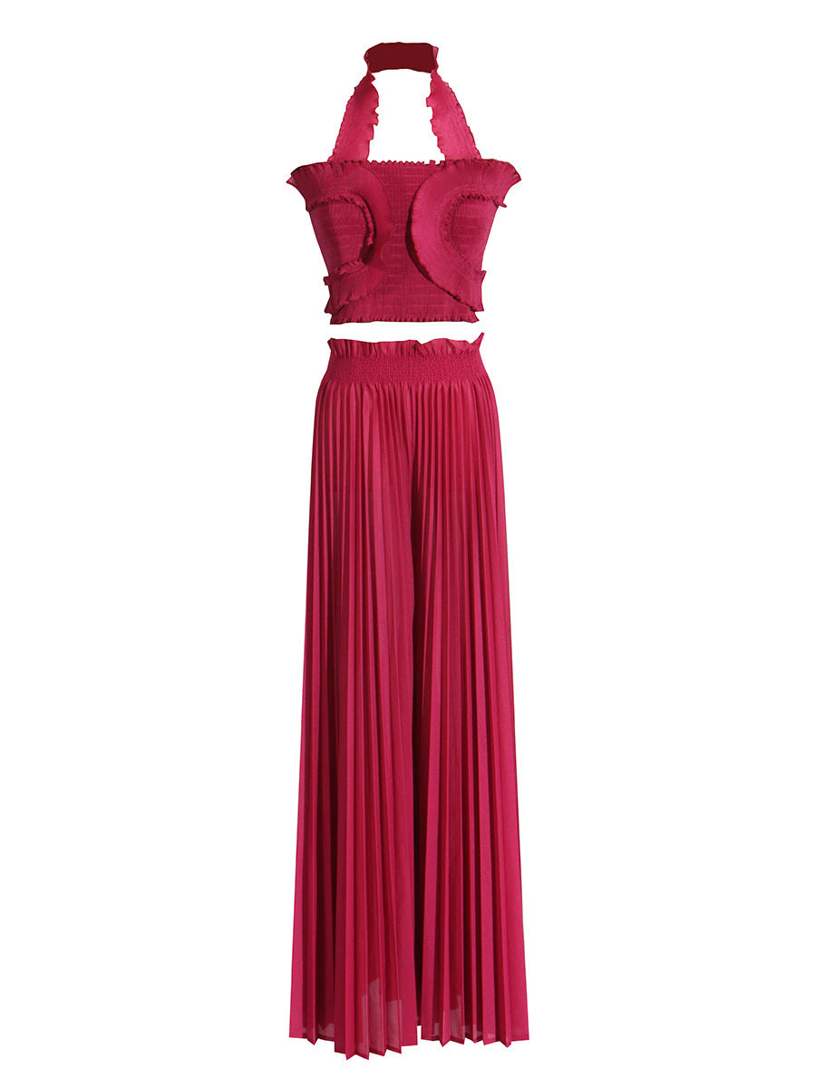 Design Tube Top High Waist Pleated Wide-leg Trousers
