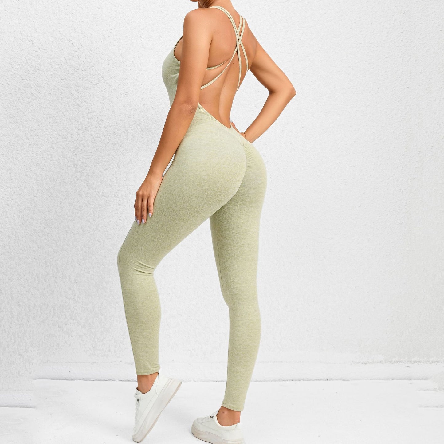Yoga Jumpsuit With Cross-strap Back Design Quick-drying Tight-fitting Running Sports Fitness Pants
