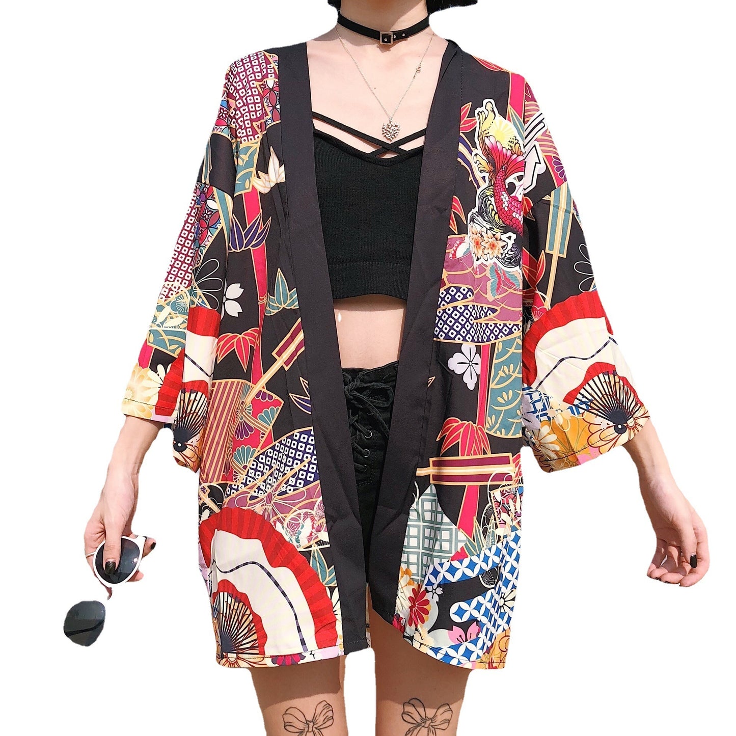 Loose Street Sun Protection Clothing Middle Sleeve Graffiti Kimono Travel Thin Coat