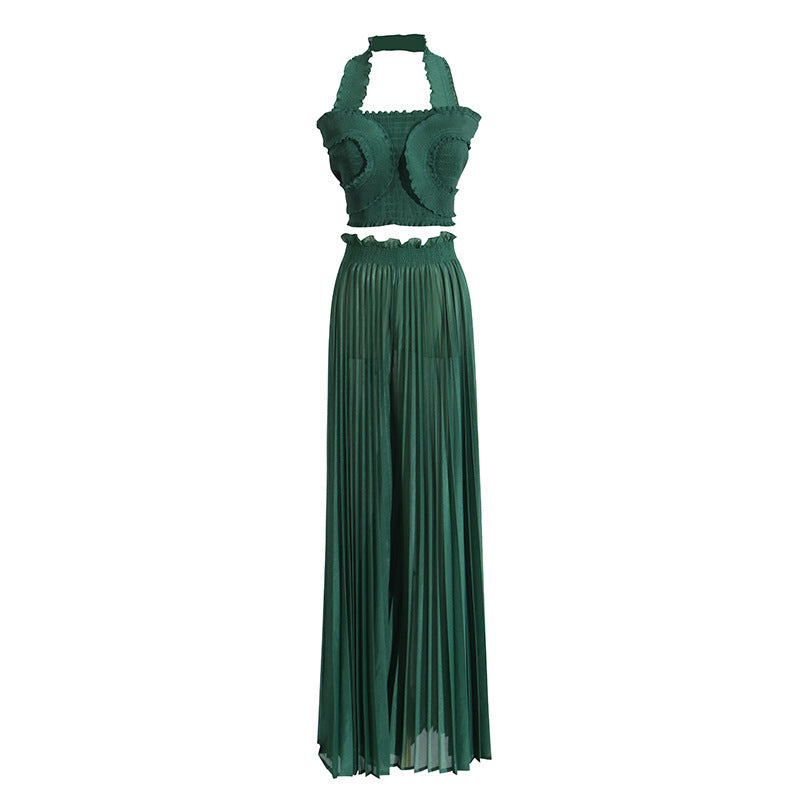 Design Tube Top High Waist Pleated Wide-leg Trousers