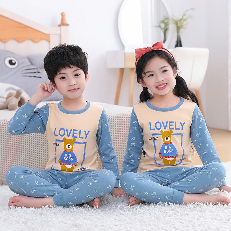 Children's Long Johns Top & Bottom Set Suit Pure Cotton Spring And Autumn Cotton Jersey Base Girls And Boys