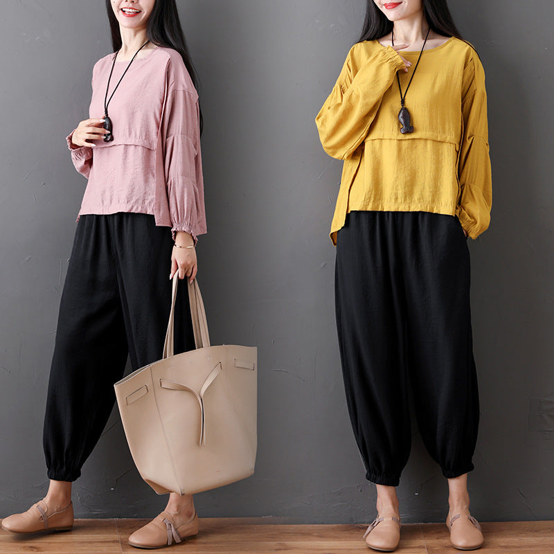 Fashion, Loose, Casual, Fat, Thin, Top, Wide-Legged, Two-Piece Pants