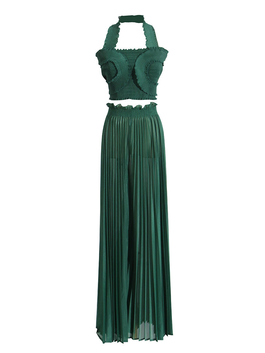 Design Tube Top High Waist Pleated Wide-leg Trousers