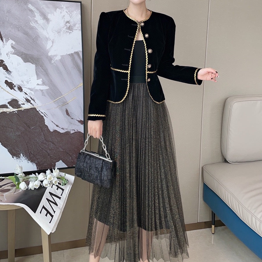 Retro Small Short Coat Two-piece Suit