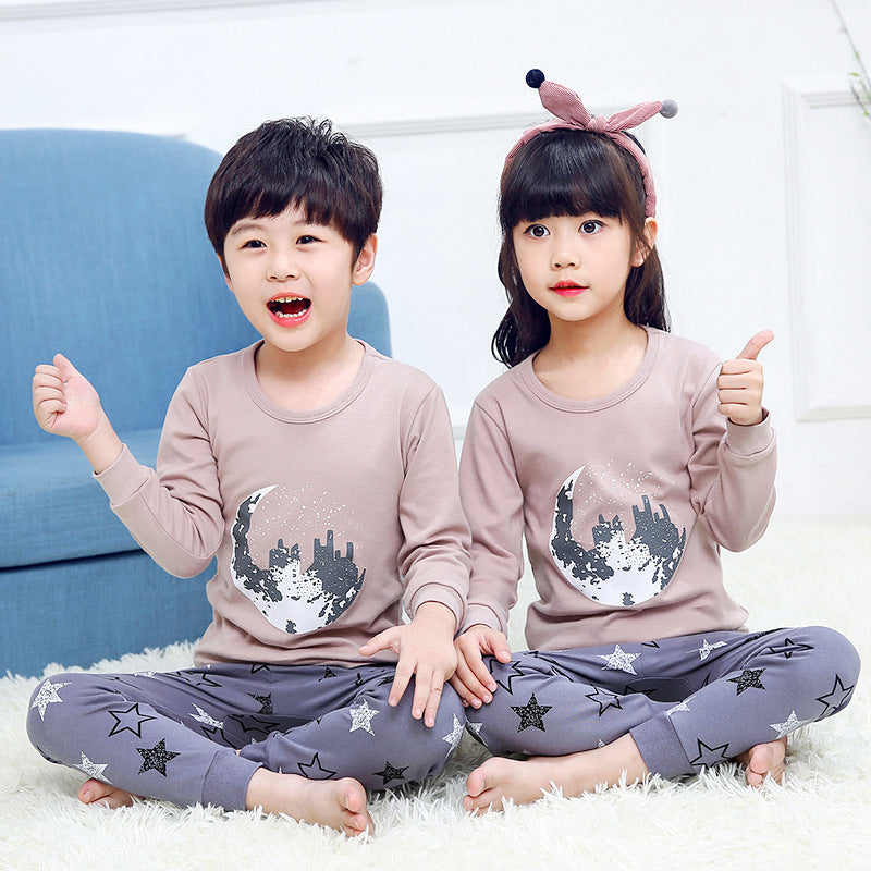 Children's Long Johns Top & Bottom Set Suit Pure Cotton Spring And Autumn Cotton Jersey Base Girls And Boys
