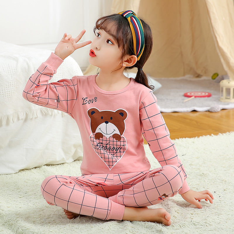 Children's Long Johns Top & Bottom Set Suit Pure Cotton Spring And Autumn Cotton Jersey Base Girls And Boys