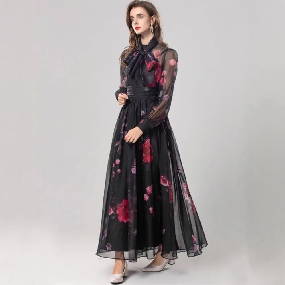 Elegant Silk Scarf Long Slimming Dress