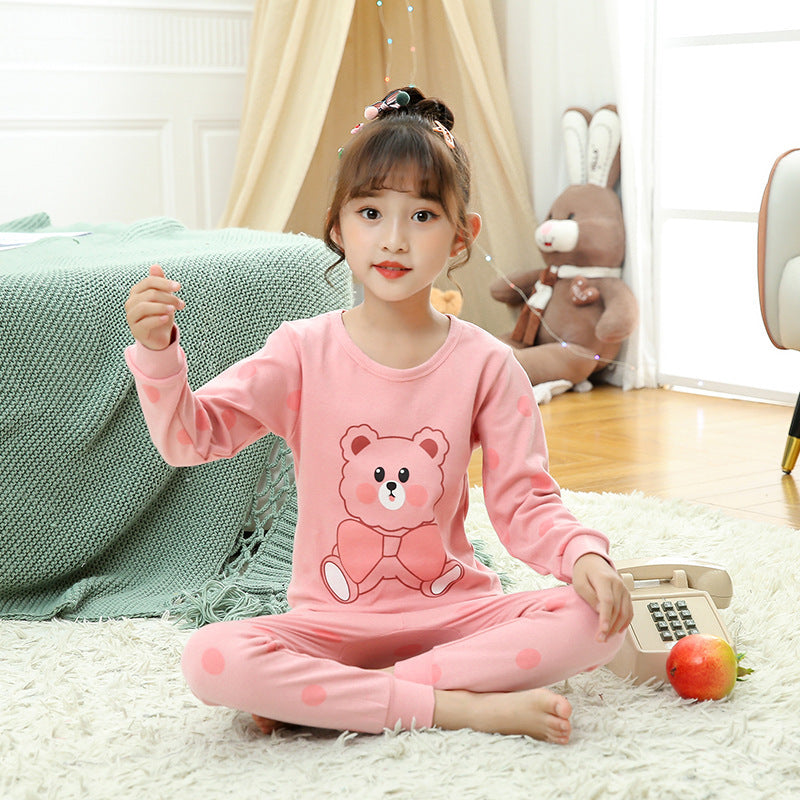 Children's Long Johns Top & Bottom Set Suit Pure Cotton Spring And Autumn Cotton Jersey Base Girls And Boys