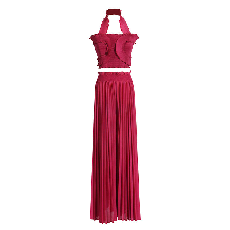 Design Tube Top High Waist Pleated Wide-leg Trousers