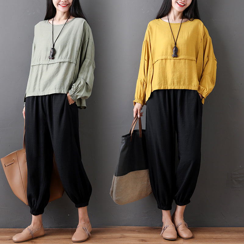 Fashion, Loose, Casual, Fat, Thin, Top, Wide-Legged, Two-Piece Pants