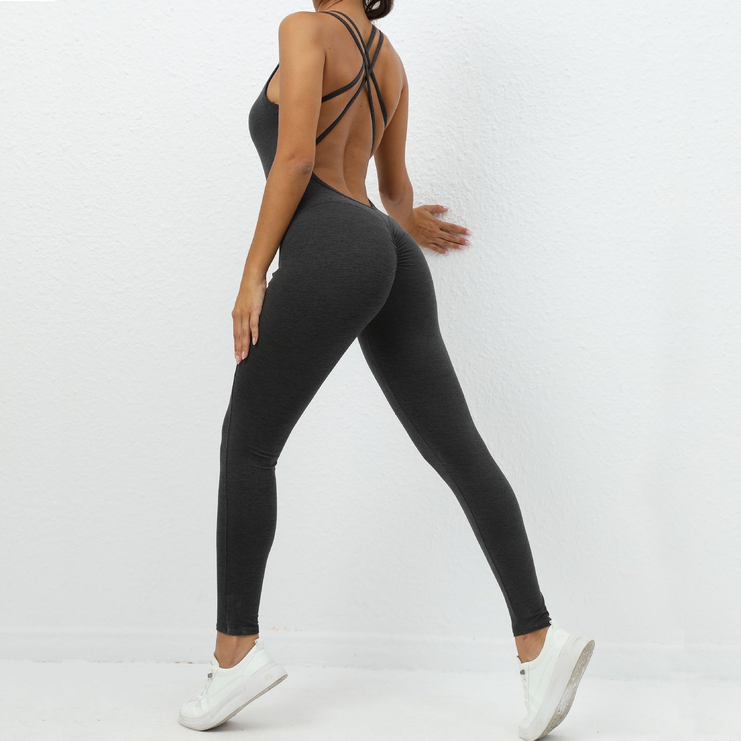 Yoga Jumpsuit With Cross-strap Back Design Quick-drying Tight-fitting Running Sports Fitness Pants