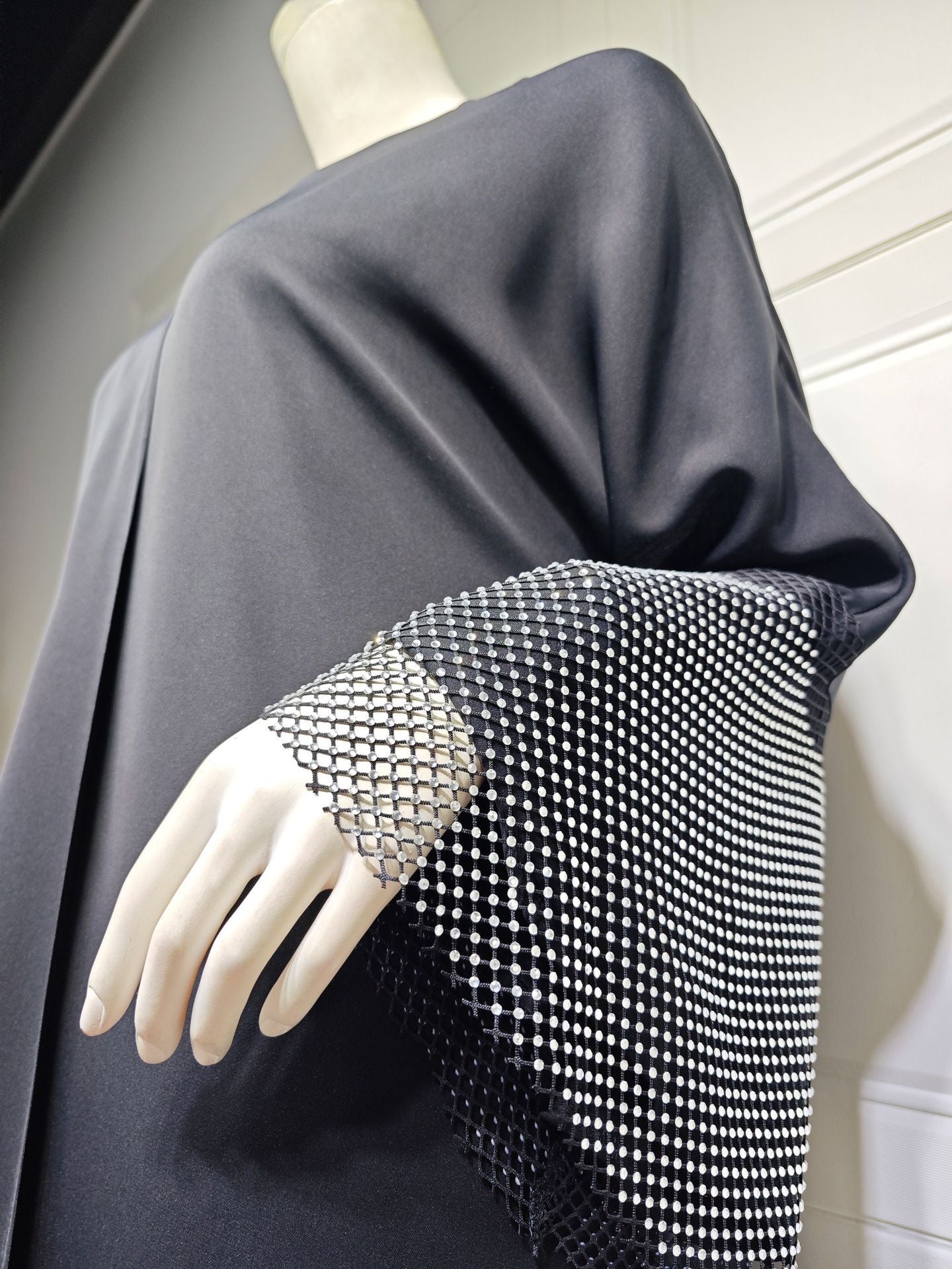 MQ085 Cardigan Abaya Muslim Cross-border Stretch Diamond Mesh Robe