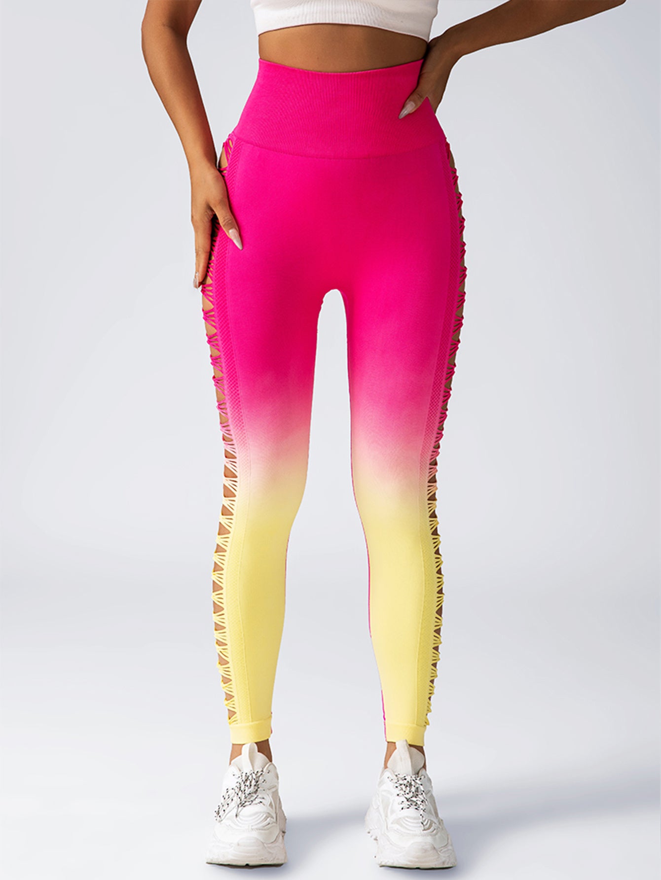 3 Pack Women's Gradient Color Butterfly Hollow High Waist Butt Lifting Long Fitness Pants