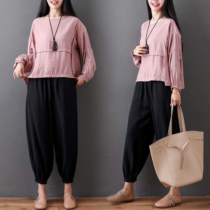 Fashion, Loose, Casual, Fat, Thin, Top, Wide-Legged, Two-Piece Pants