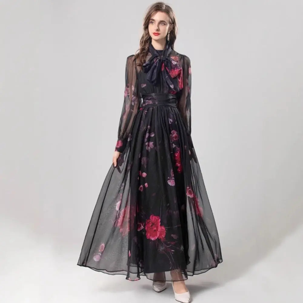 Elegant Silk Scarf Long Slimming Dress 