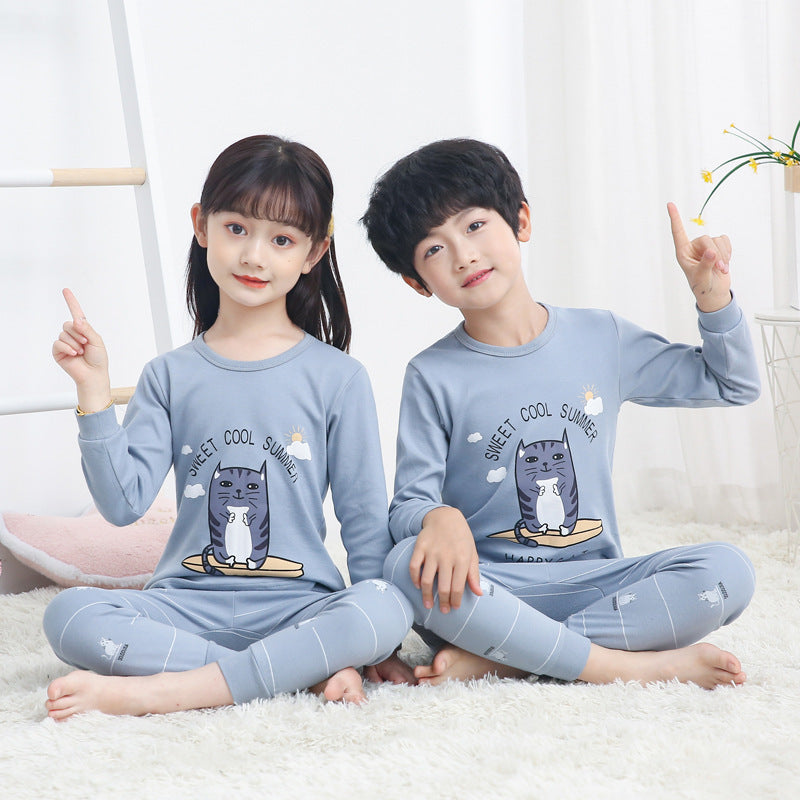 Children's Long Johns Top & Bottom Set Suit Pure Cotton Spring And Autumn Cotton Jersey Base Girls And Boys