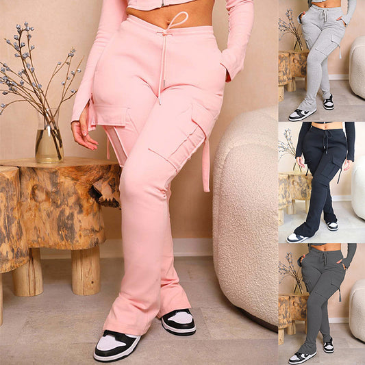 Cargo Pants With Pockets High Waist Drawstring Trousers For Women