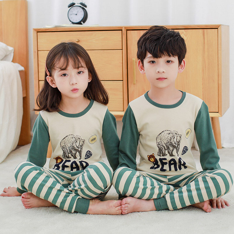 Children's Long Johns Top & Bottom Set Suit Pure Cotton Spring And Autumn Cotton Jersey Base Girls And Boys