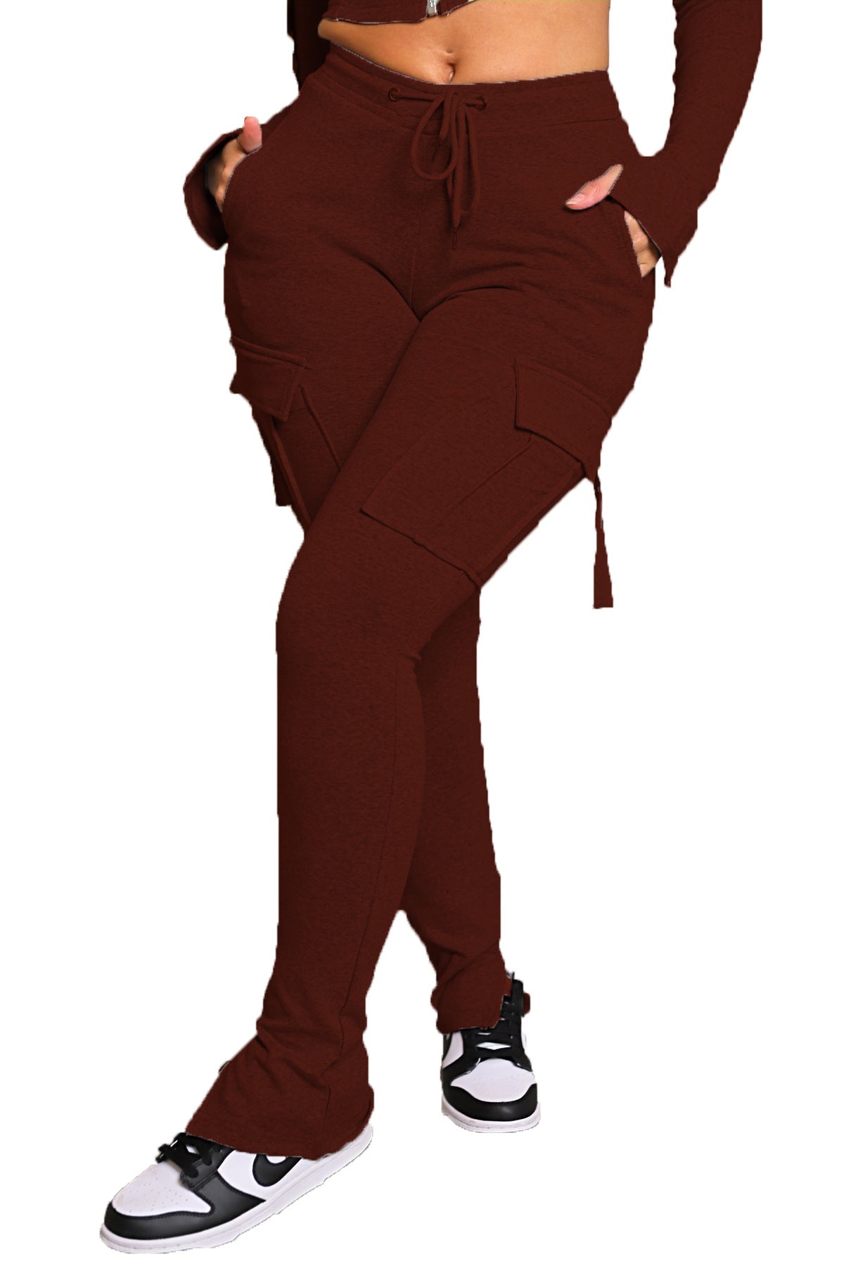Cargo Pants With Pockets High Waist Drawstring Trousers For Women