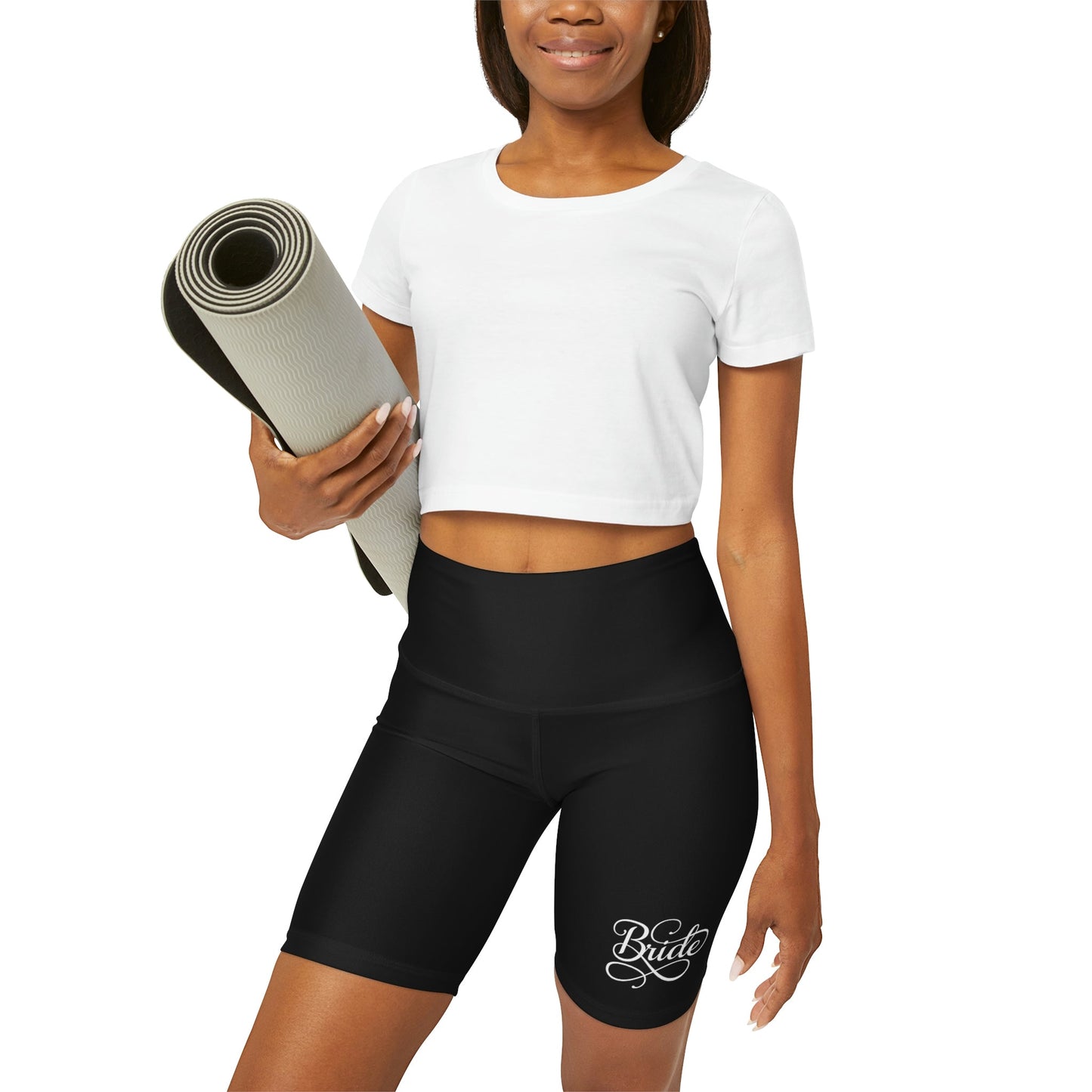 Womens High Waisted Black Yoga Shorts - Bride Accessories - Wedding