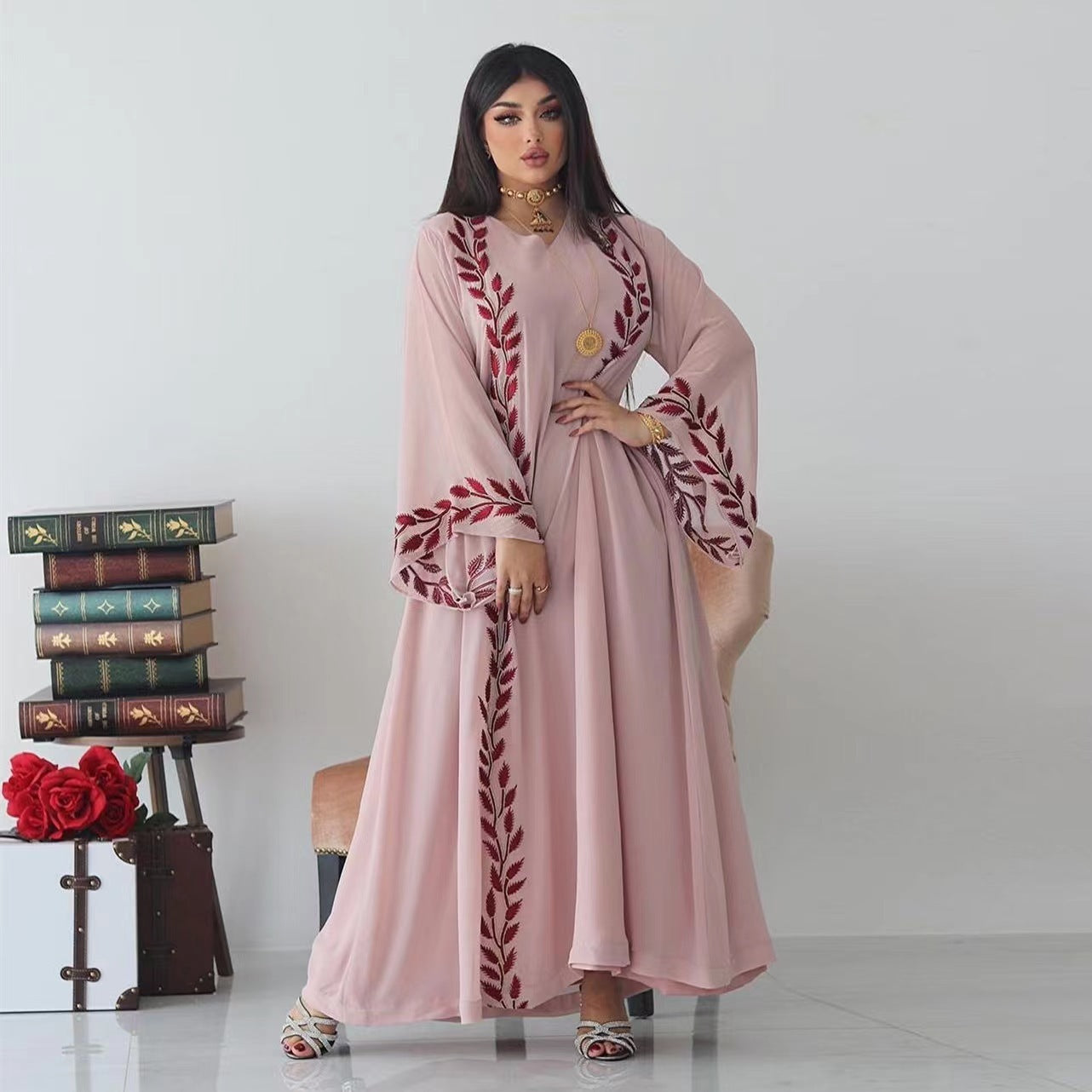 Women's Temperament Fashion Embroidery V-neck Dress