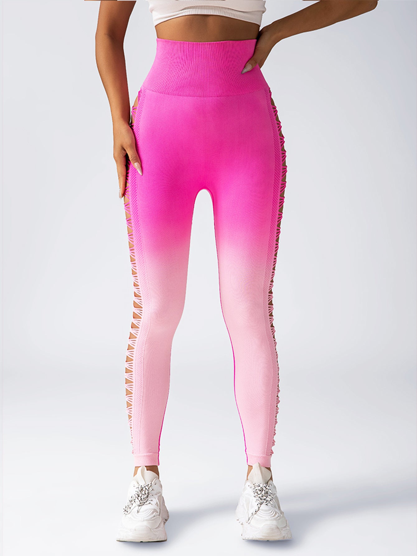 3 Pack Women's Gradient Color Butterfly Hollow High Waist Butt Lifting Long Fitness Pants