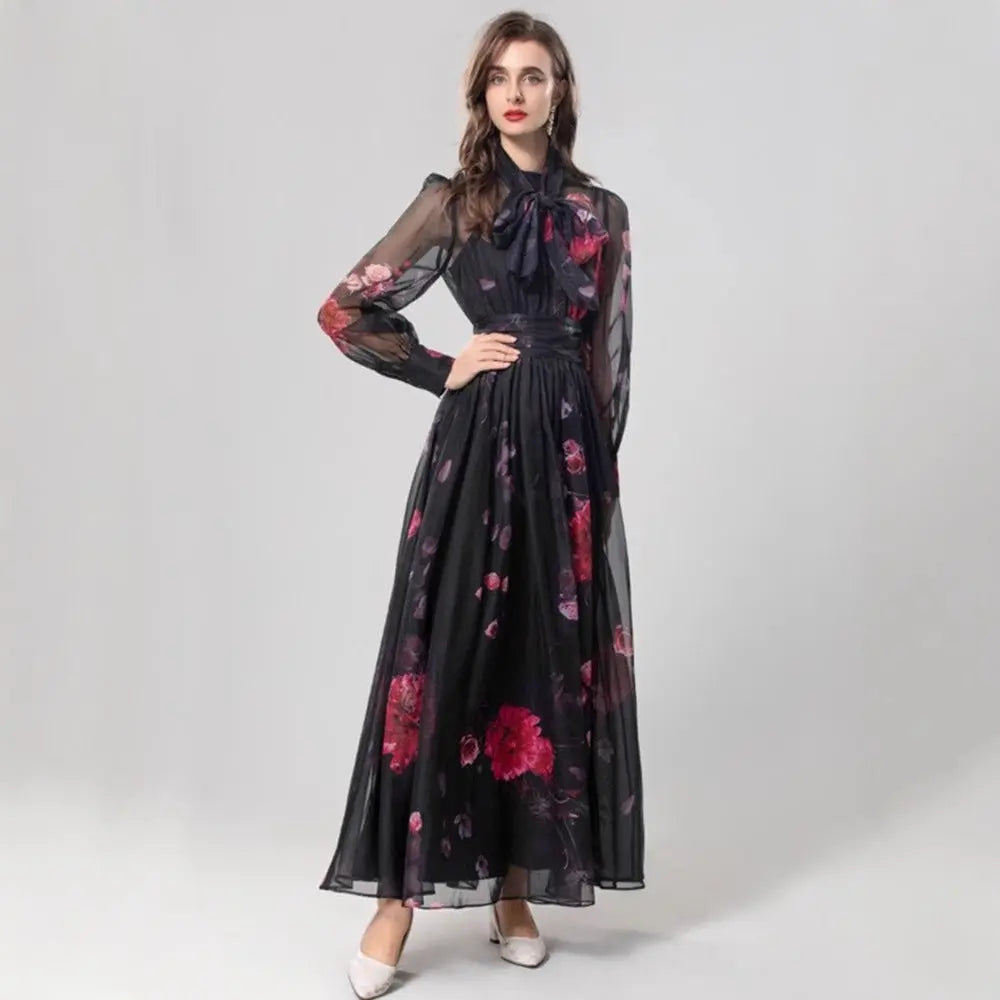 Elegant Silk Scarf Long Slimming Dress 