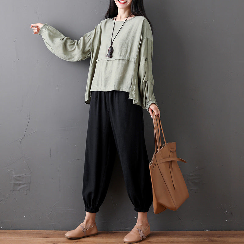 Fashion, Loose, Casual, Fat, Thin, Top, Wide-Legged, Two-Piece Pants