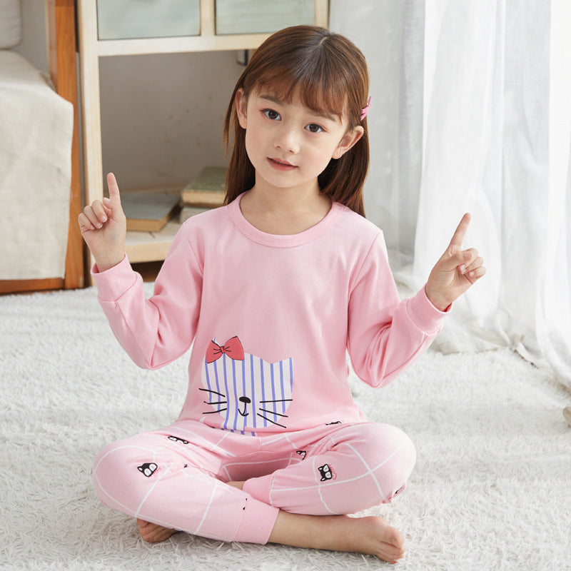 Children's Long Johns Top & Bottom Set Suit Pure Cotton Spring And Autumn Cotton Jersey Base Girls And Boys