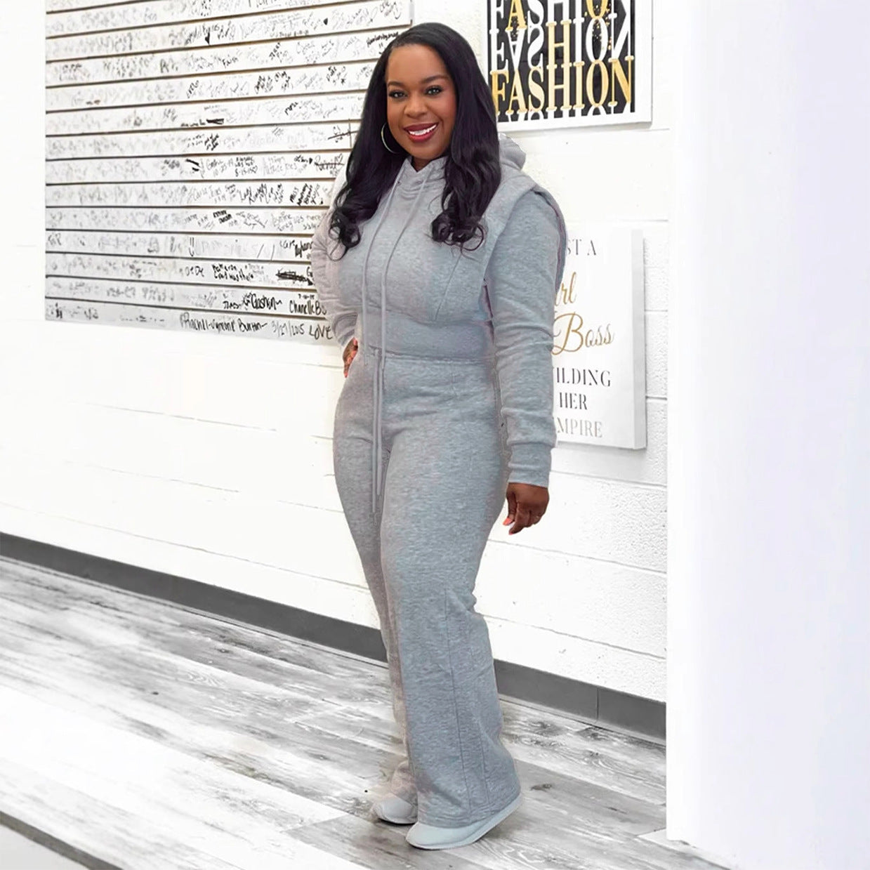European And American Hooded Sweater Wide Leg Two-piece Set