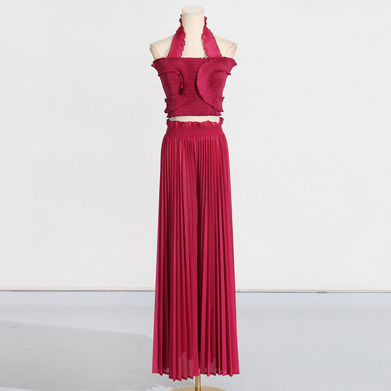 Design Tube Top High Waist Pleated Wide-leg Trousers