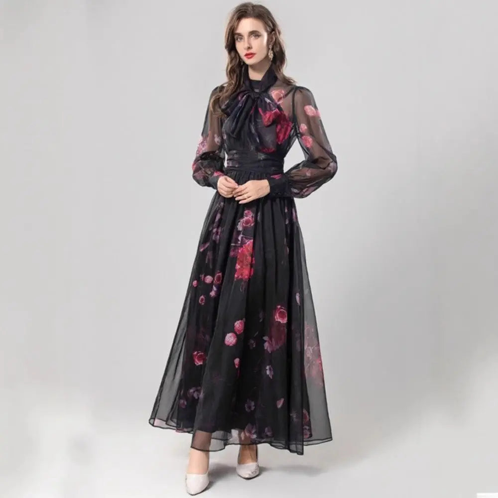 Elegant Silk Scarf Long Slimming Dress 