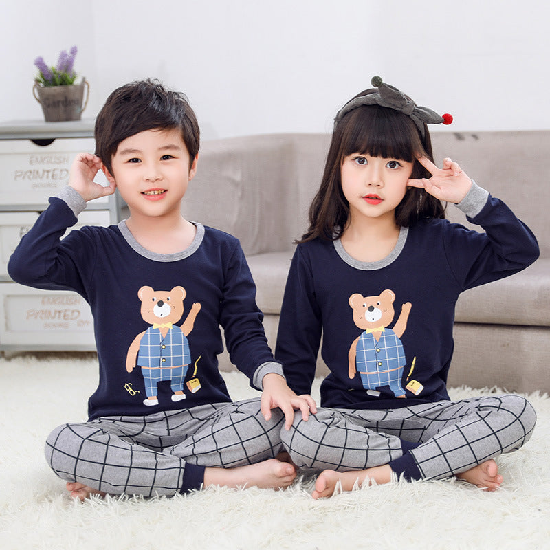 Children's Long Johns Top & Bottom Set Suit Pure Cotton Spring And Autumn Cotton Jersey Base Girls And Boys