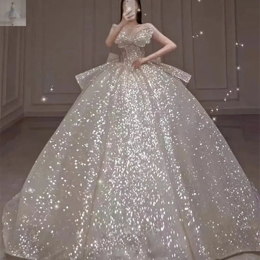 One-shoulder High-quality Long Trailing Heavy Industry Retro Wedding Dress  One-shoulder High-quality Long Trailing Heavy Industry Retro Wedding Dress One-shoulder High-quality Long Trailing Heavy Industry Retro Wedding Dress One-shoulder High-quality Long Trailing Heavy Industry Retro Wedding Dress