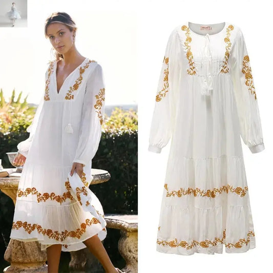 V-neck Embroidered Loose Dress Embroidered Long Skirt  V-neck Embroidered Loose Dress Embroidered Long Skirt V-neck Embroidered Loose Dress Embroidered Long Skirt V-neck Embroidered Loose Dress Embroidered Long Skirt