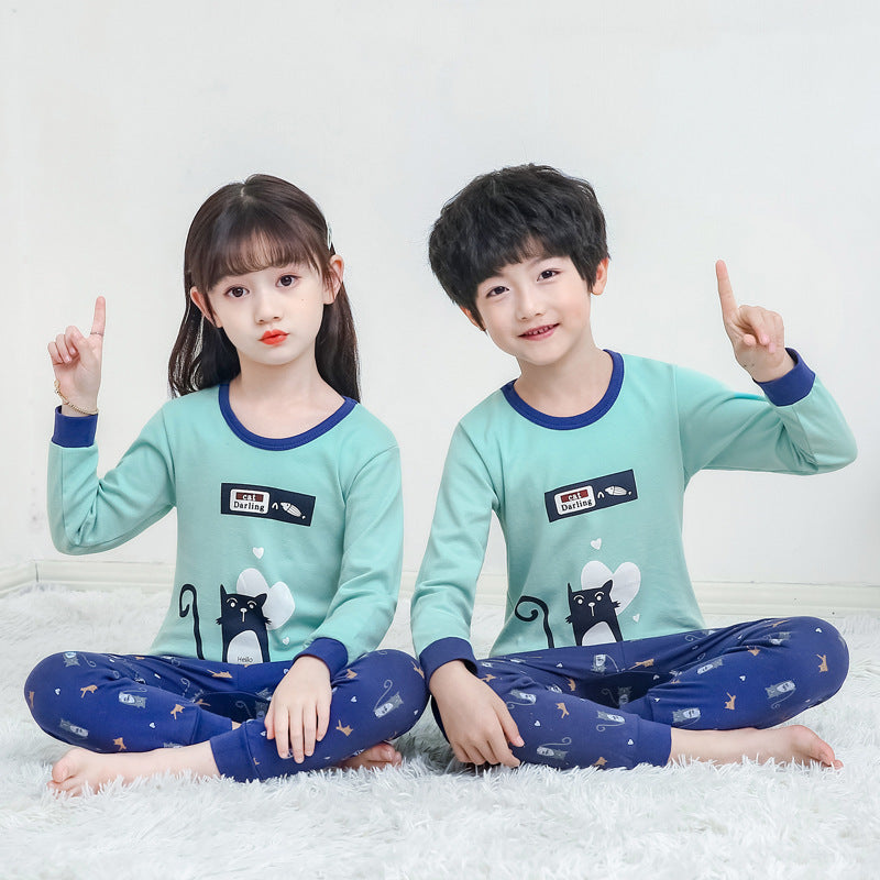 Children's Long Johns Top & Bottom Set Suit Pure Cotton Spring And Autumn Cotton Jersey Base Girls And Boys