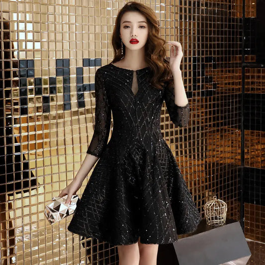 Women's Black Dinner Party Cocktail Party Birthday Party Dress Small Dress Short Socialite 