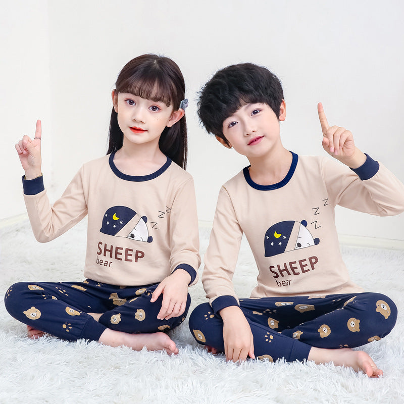 Children's Long Johns Top & Bottom Set Suit Pure Cotton Spring And Autumn Cotton Jersey Base Girls And Boys