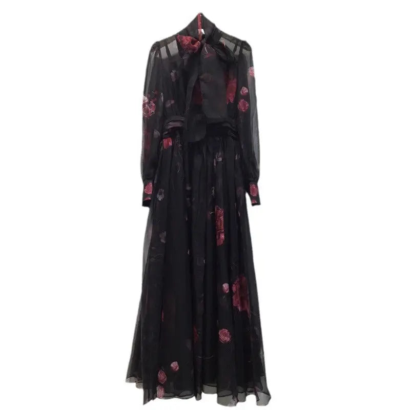 Elegant Silk Scarf Long Slimming Dress 