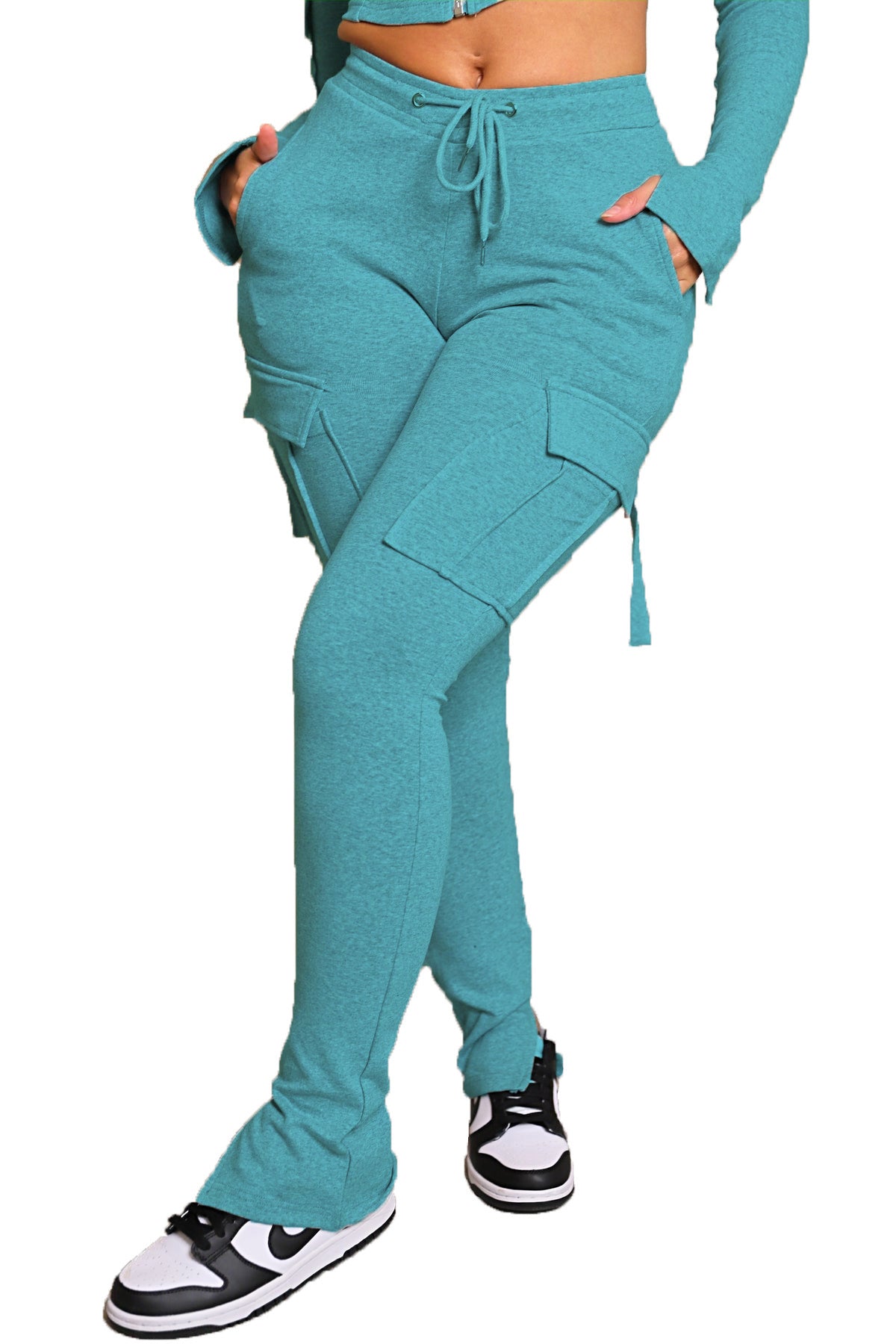 Cargo Pants With Pockets High Waist Drawstring Trousers For Women
