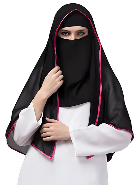 Women Arebiyan Style Piping Black hijab Size 92X120X0.1 CM  Color