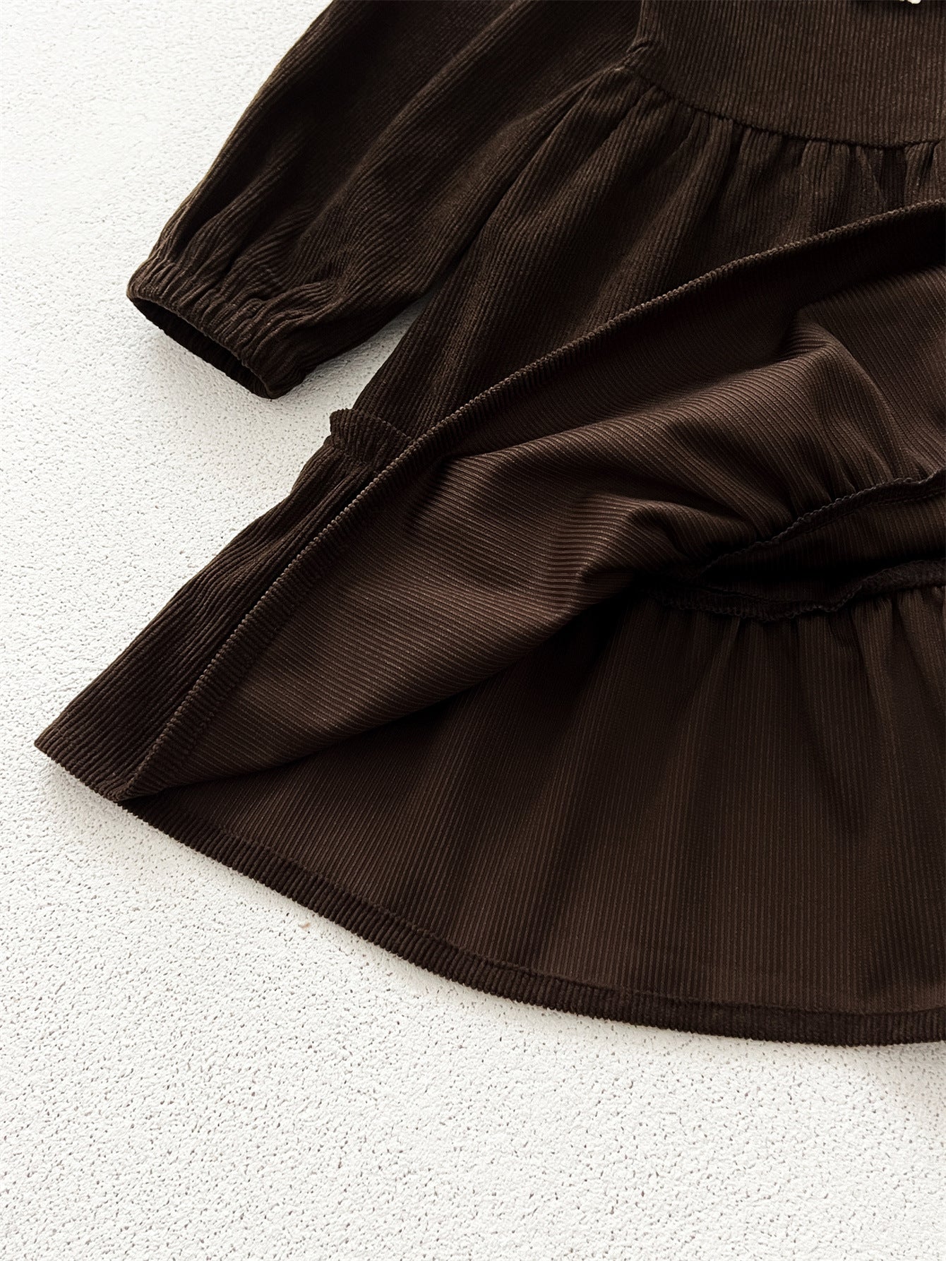 Spring and Autumn Corduroy Long-sleeved Dress with Lace Collar for