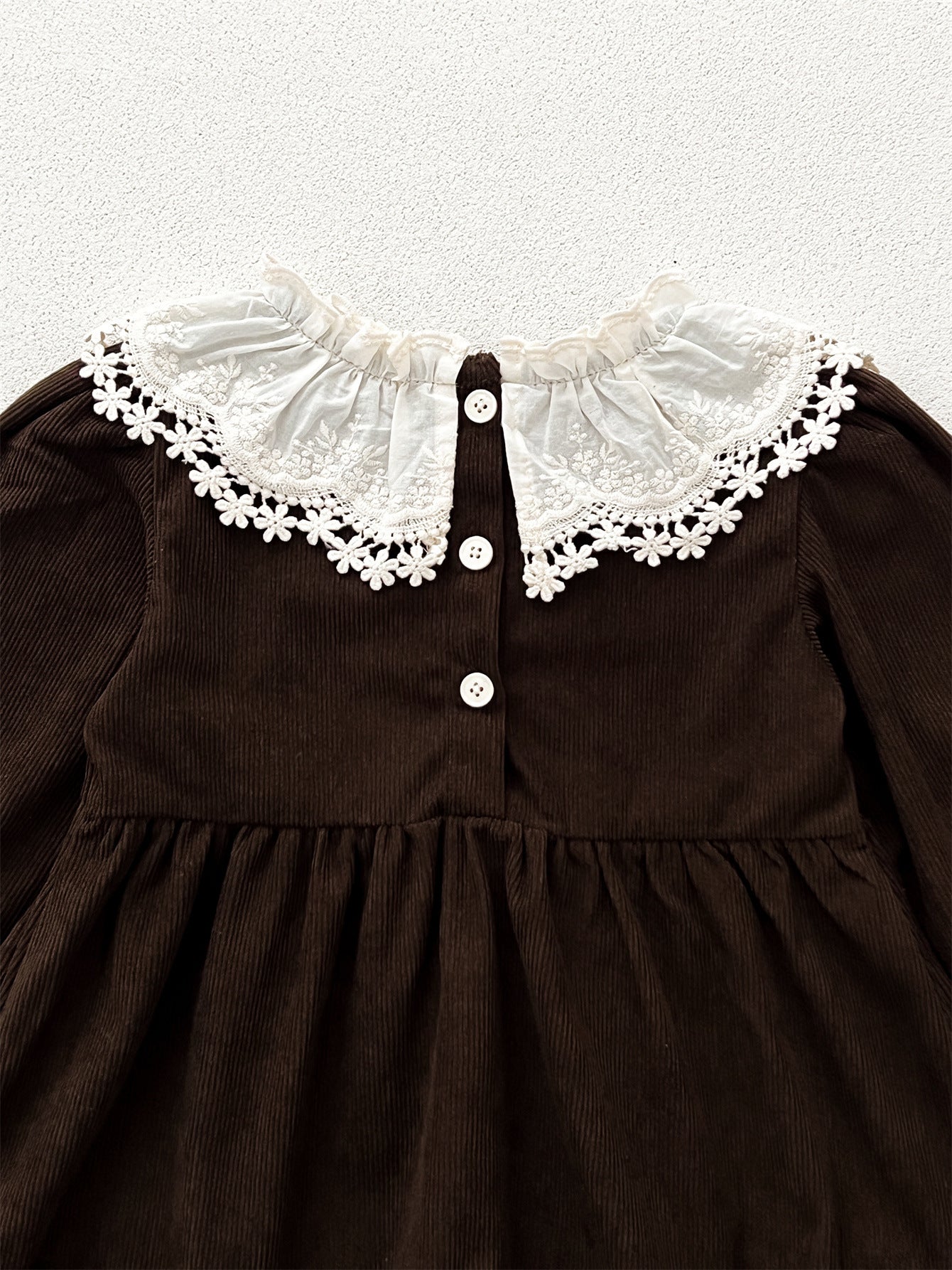 Spring and Autumn Corduroy Long-sleeved Dress with Lace Collar for