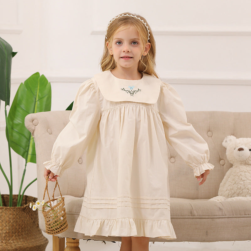 Spring and Autumn Vintage Flowers Embroidered Long-sleeved Dress for