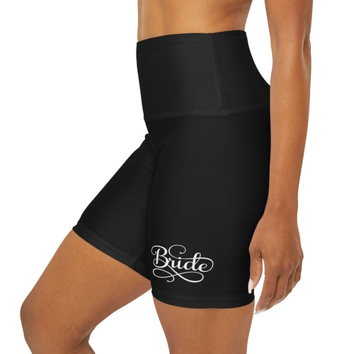 Womens High Waisted Black Yoga Shorts - Bride Accessories - Wedding